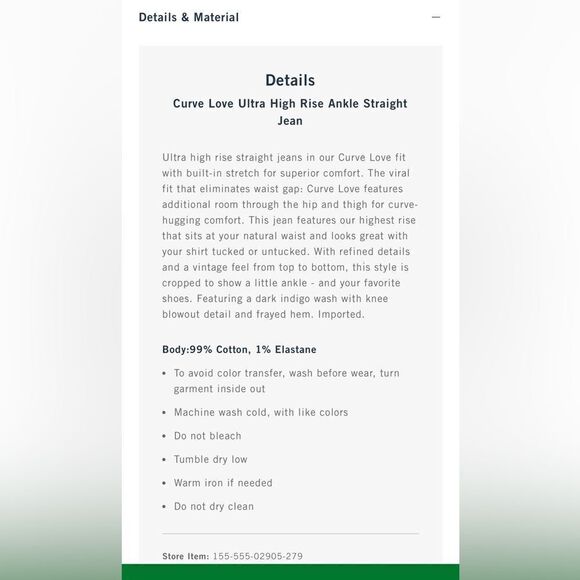 Abercrombie & Fitch | Curve Love Ultra High Rise Ankle Straight Jean | 27 XS - Picture 10 of 10